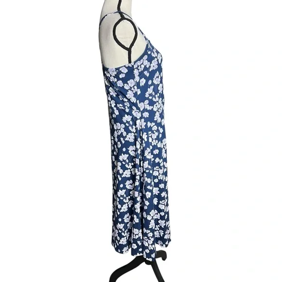 Pact Blue Floral Organic Cotton Sleeveless Fit & Flare Midi Dress Size L - Picture 2 of 11